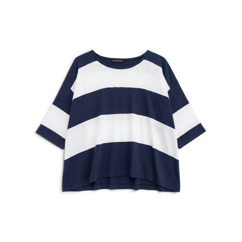 Nally & Millie Striped Shirt Women L/XL Nautical Coastal Preppy Oversized Blue - Picture 1 of 6